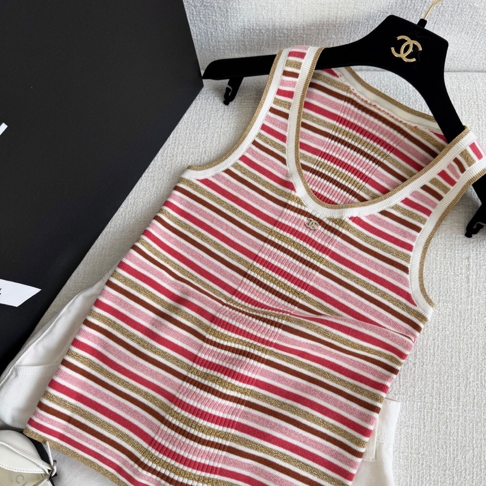 Chanel Pink, White & Gold Striped Knit Top ✨